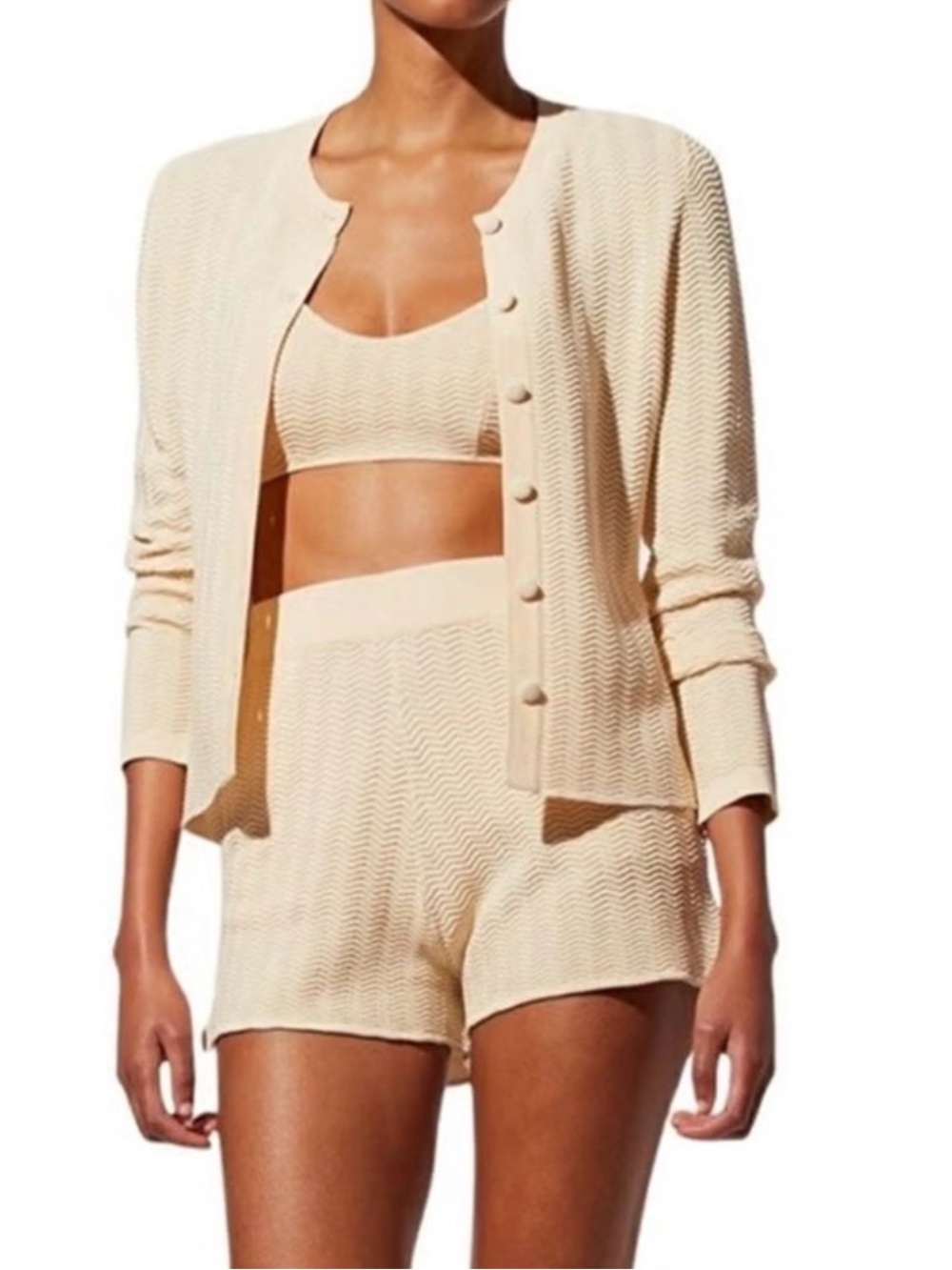 Solid & Striped Mila Cardigan and Charlie Shorts in Beige SET